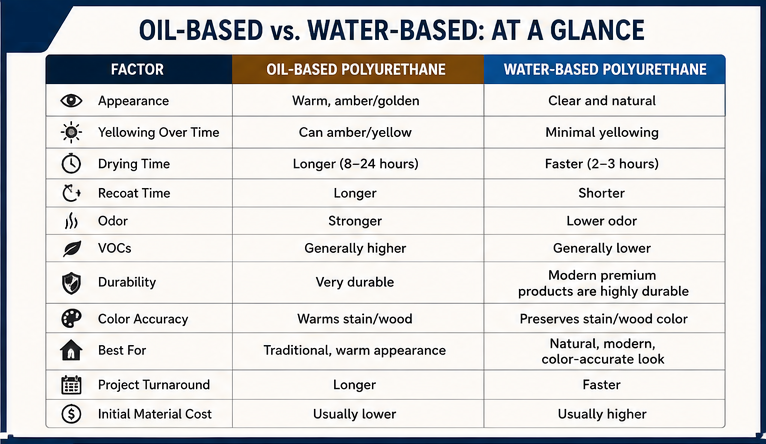 Oil-Based vs. Water-Based Hardwood Finish – What's Best? 2 Oil-Based vs. Water-Based Hardwood Finish Comparison chart
